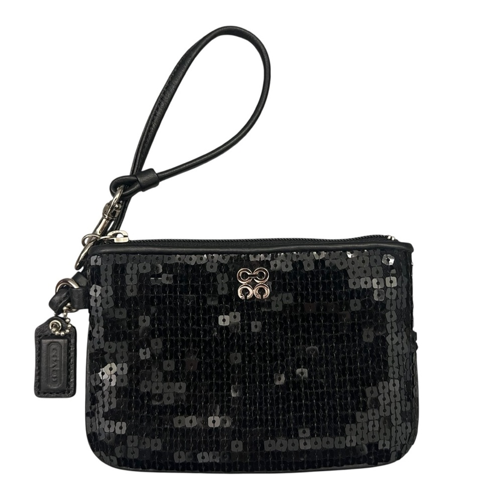 Coach Black Sequin Small Mini Glam Evening Wear Wristlet